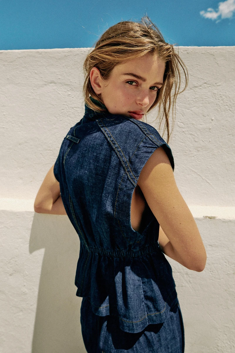 LINEN VEST WITH ELASTIC WAIST