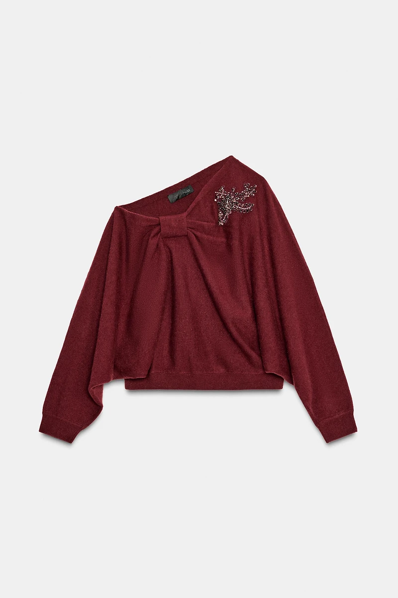 ASYMMETRIC JEWELED KNIT JUMPER