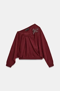 ASYMMETRIC JEWELED KNIT JUMPER