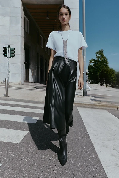 FAUX LEATHER SKIRT COMBI MIDI DRESS
