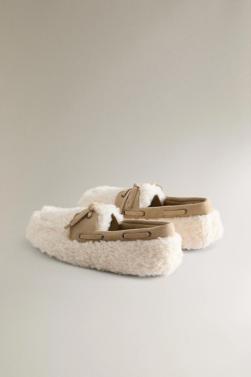 FAUX SHEARLING LEATHER LOAFERS