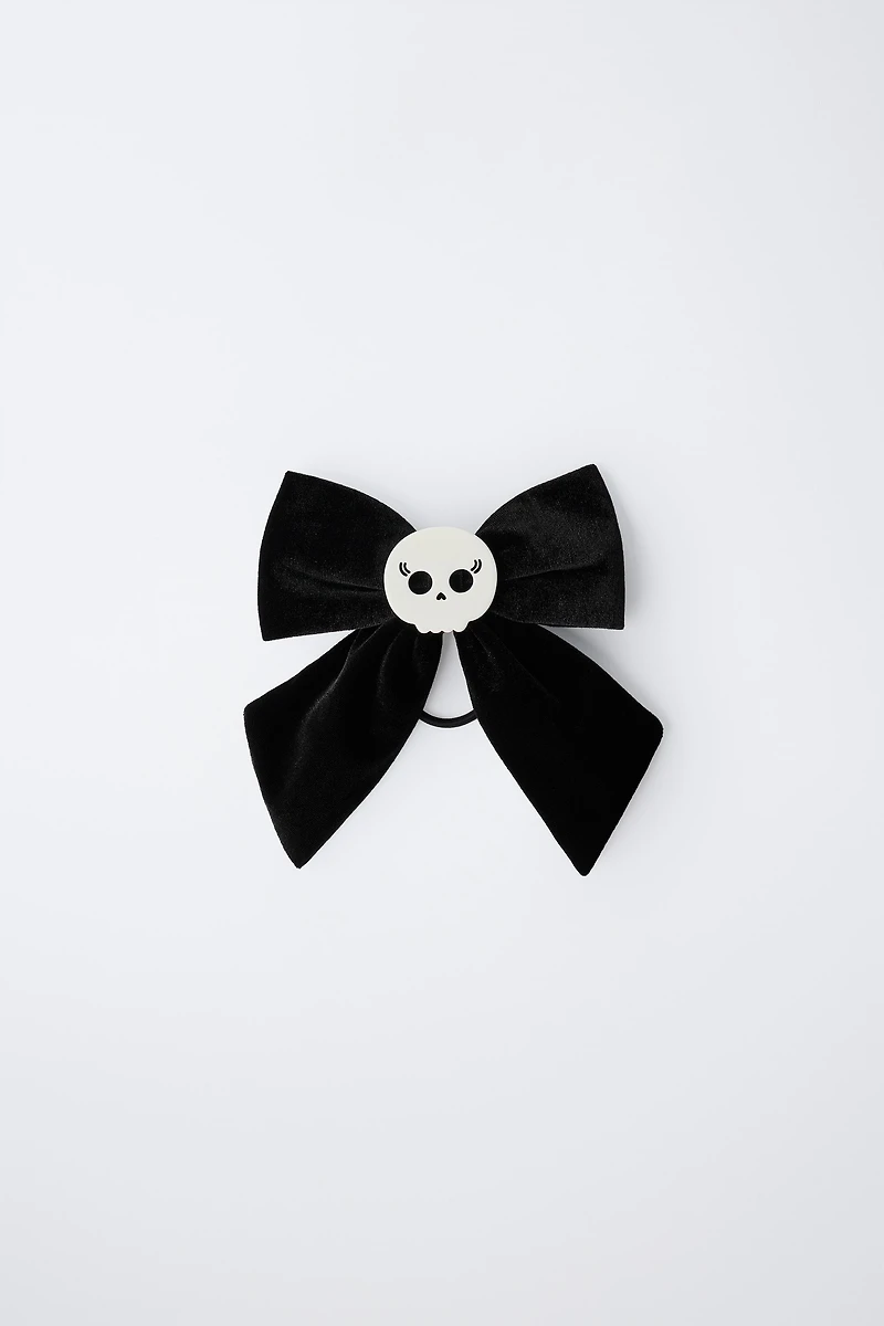 VELVET BOW SKULL BARRETTE HAIR TIE