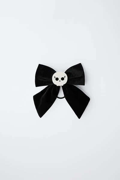VELVET BOW SKULL BARRETTE HAIR TIE