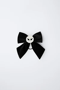 VELVET BOW SKULL BARRETTE HAIR TIE