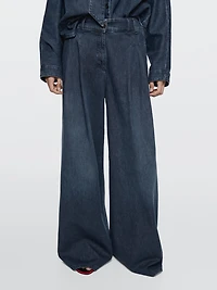 Jean wide leg taille haute à pinces