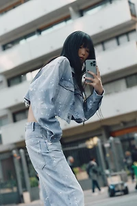 TRF STRASS CROP DENIM JACKET