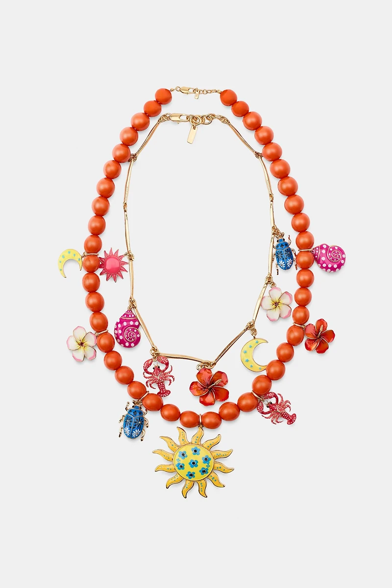 PACK OF 2 NECKLACES WITH BALLS AND SUN LOBSTER CHARMS