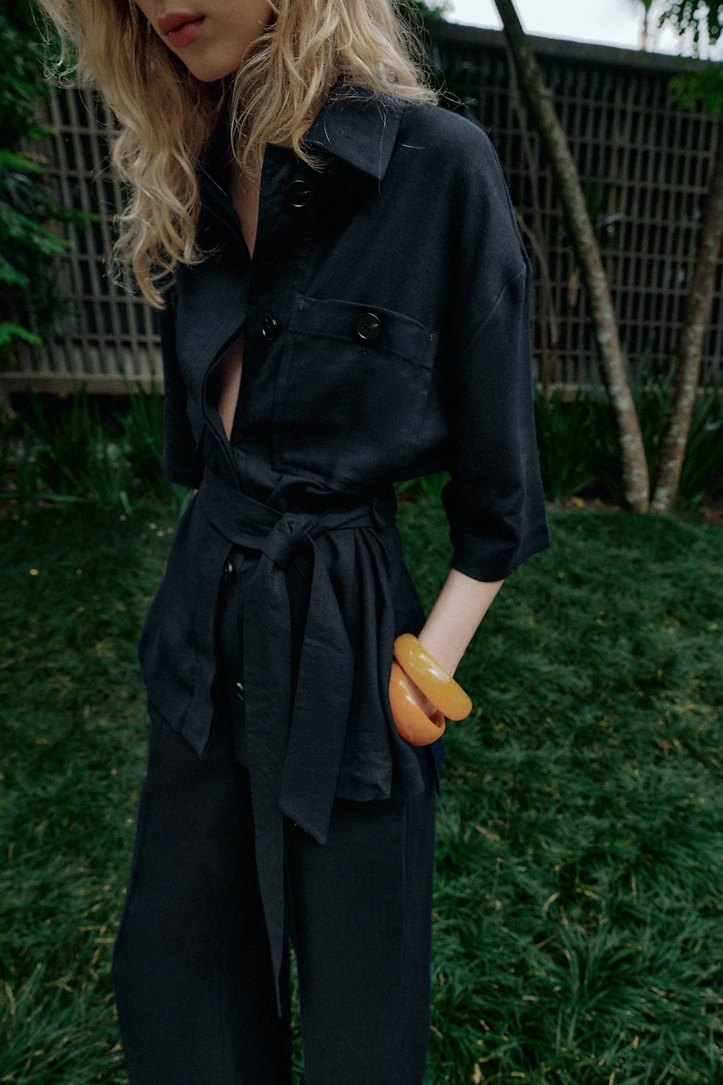 BELTED LINEN SAFARI JACKET