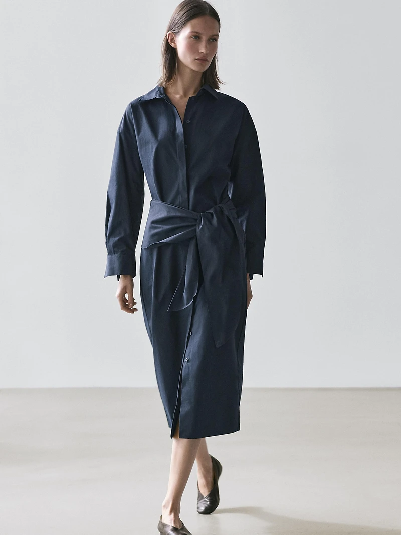 Midi shirt dress with scarf detail