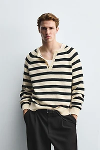 STRIPED SWEATER WITH BUTTON NECK