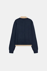CONTRAST DOUBLE LAYER KNIT POLO CARDIGAN