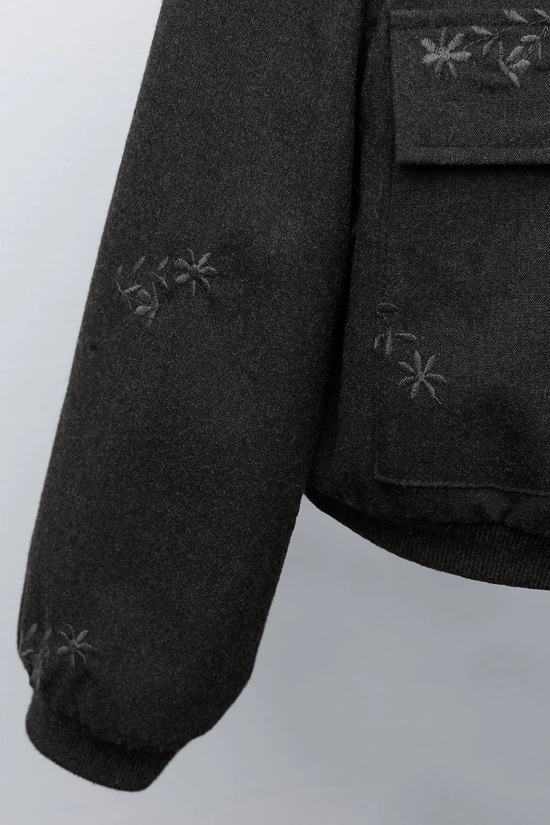 EMBROIDERED FLOWER BOMBER JACKET