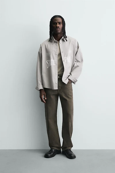 CONTRAST EMBROIDERY STRIPED SHIRT