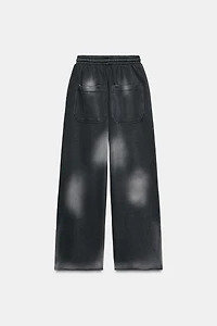 WASHED EFFECT RIPPED FLEECE PANTS