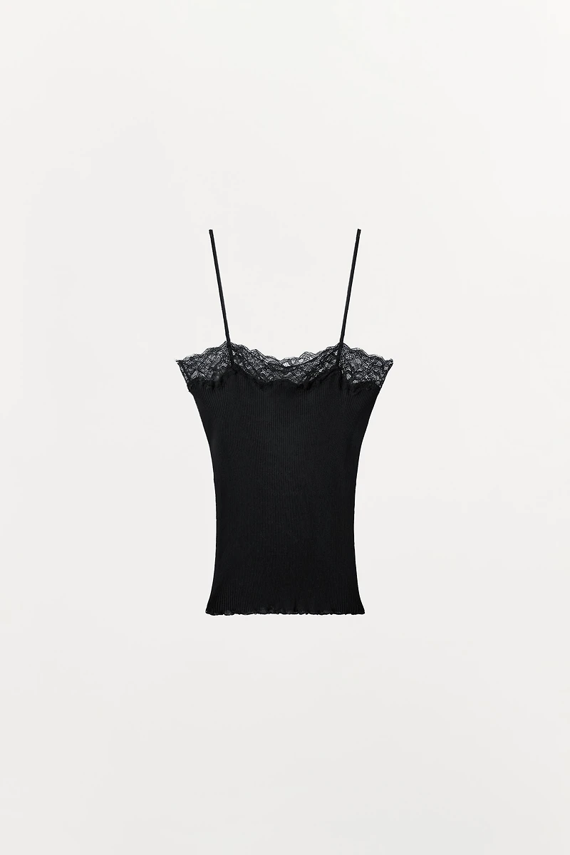 RIBBED LACE TOP