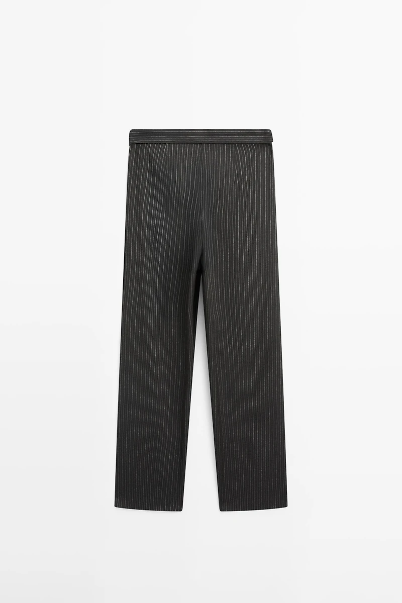 Striped trousers with wrap-style bow detail