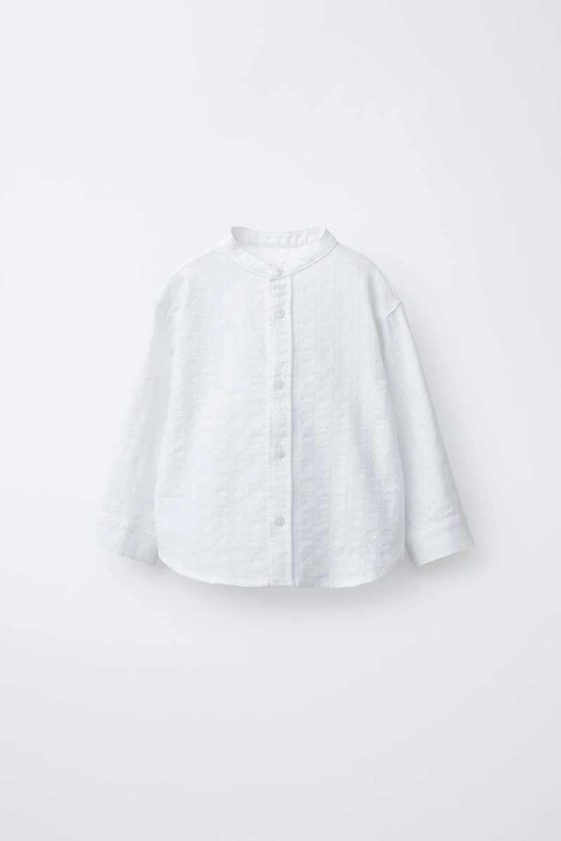 TEXTURED MANDARIN COLLAR SHIRT