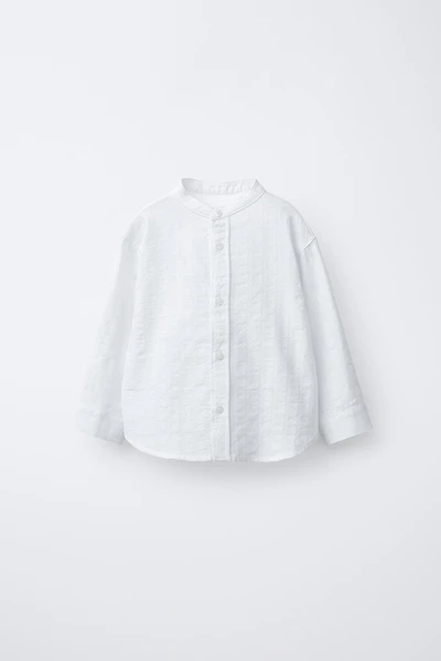 TEXTURED MANDARIN COLLAR SHIRT