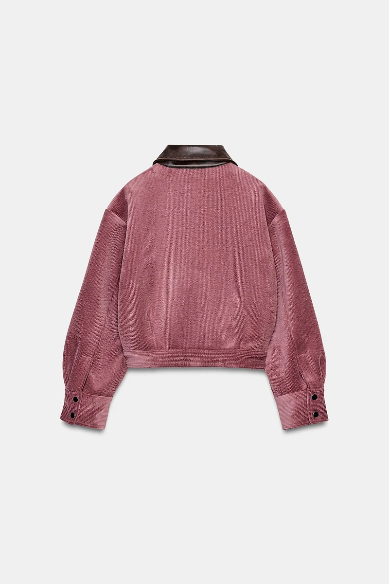 CORDUROY JACKET WITH FAUX LEATHER COLLAR