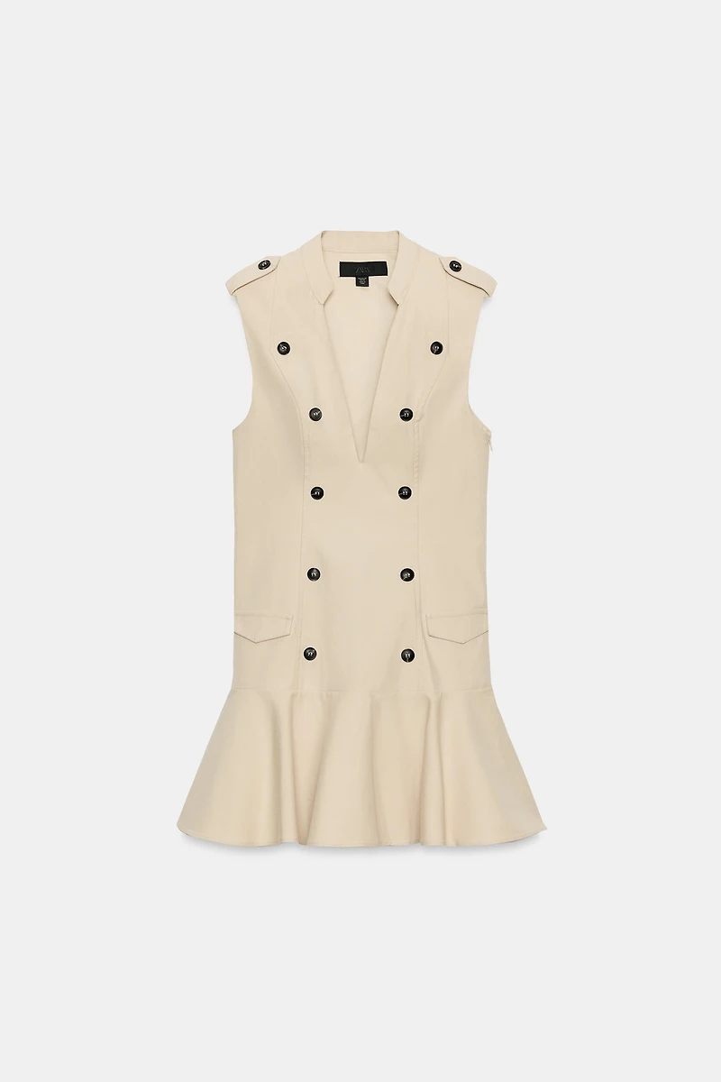 BUTTONED RUFFLE MINI DRESS