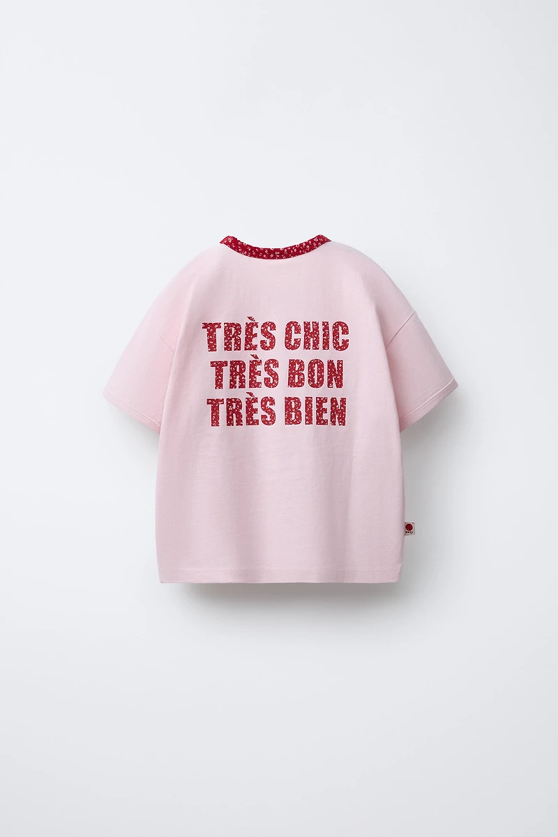 TEXT AND FLORAL PRINT T-SHIRT