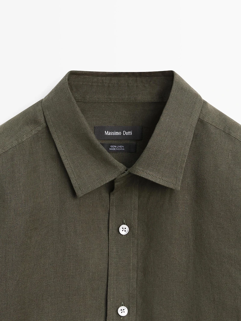 Regular fit short sleeve linen shirt