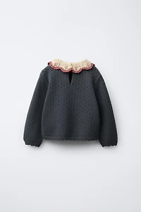 CROCHET COLLAR KNIT SWEATER