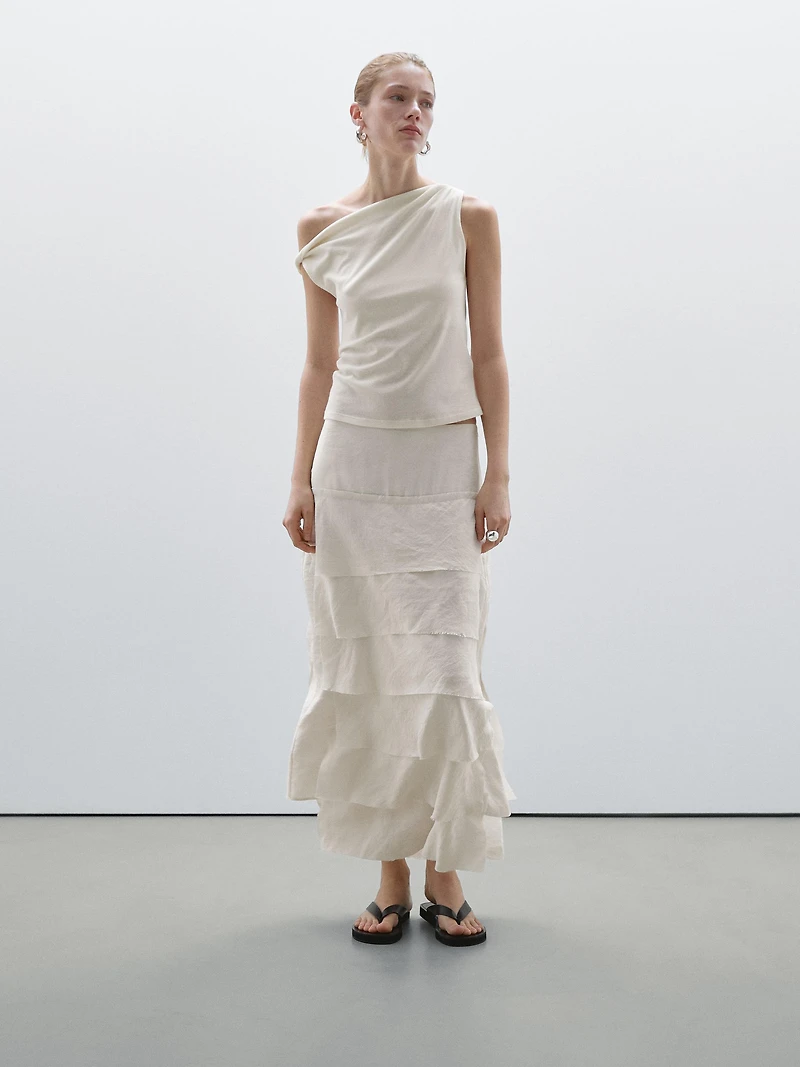 Draped cotton top with knot detail