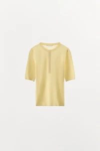 COTTON BLEND BUTTON-UP T-SHIRT
