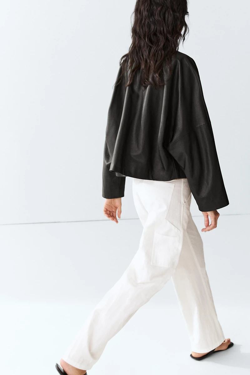 Nappa leather lapel kimono