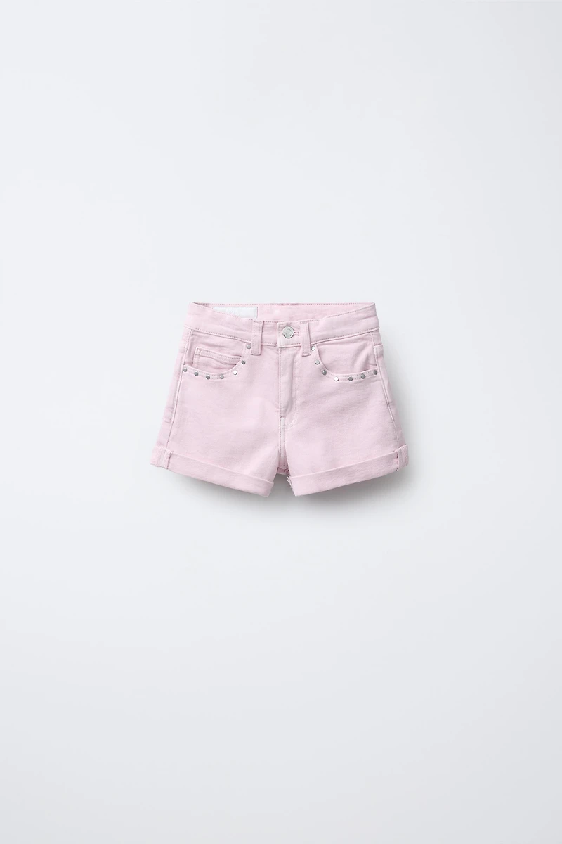STUDDED DENIM BERMUDA SHORTS