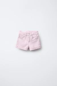 STUDDED DENIM BERMUDA SHORTS