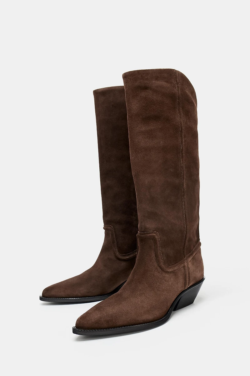 SPLIT LEATHER HEELED COWBOY BOOTS