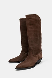 SPLIT LEATHER HEELED COWBOY BOOTS