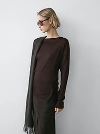 Draped wool blend top with batwing sleeves