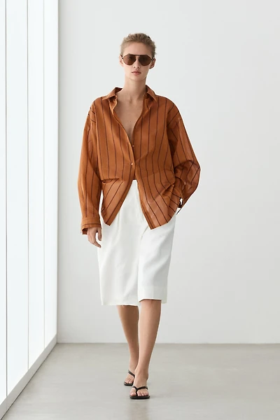 Chemise fluide à rayures en coton mélangé et soie