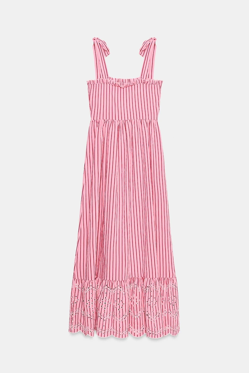 STRIPED TIED MIDI DRESS