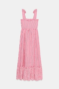 STRIPED TIED MIDI DRESS