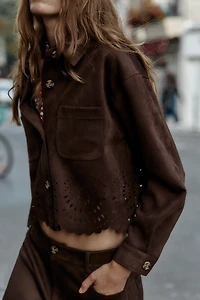 DIE-CUT HEM FAUX SUEDE JACKET