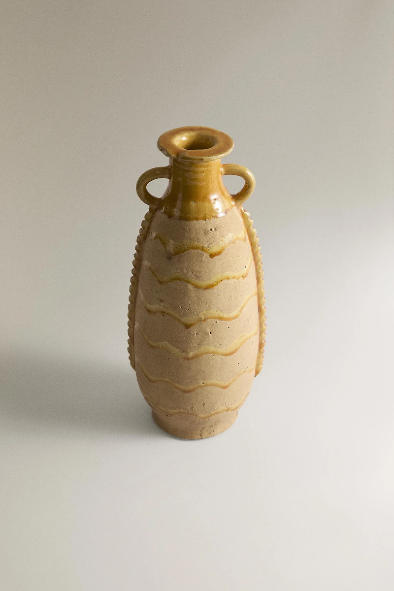 DECORATIVE TERRACOTTA VASE WITH HANDLES