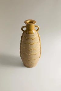 DECORATIVE TERRACOTTA VASE WITH HANDLES