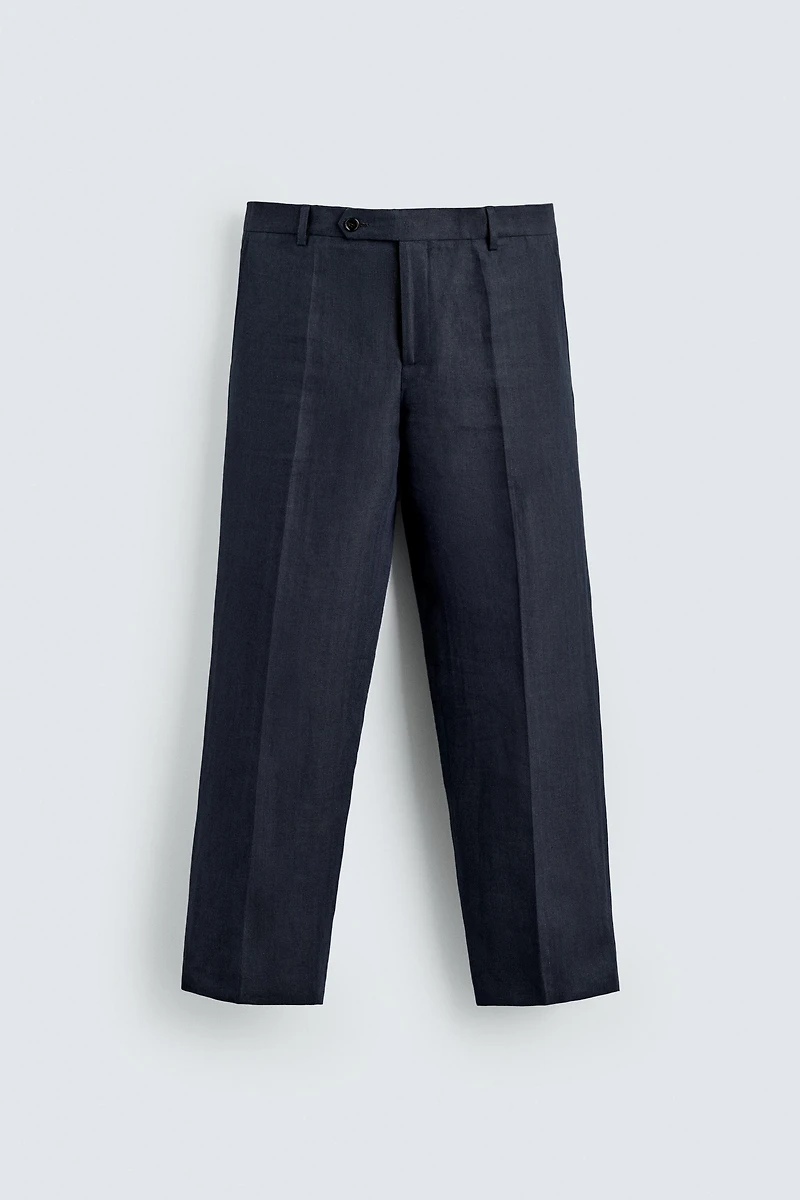 100% LINEN HERRINGBONE SUIT PANTS