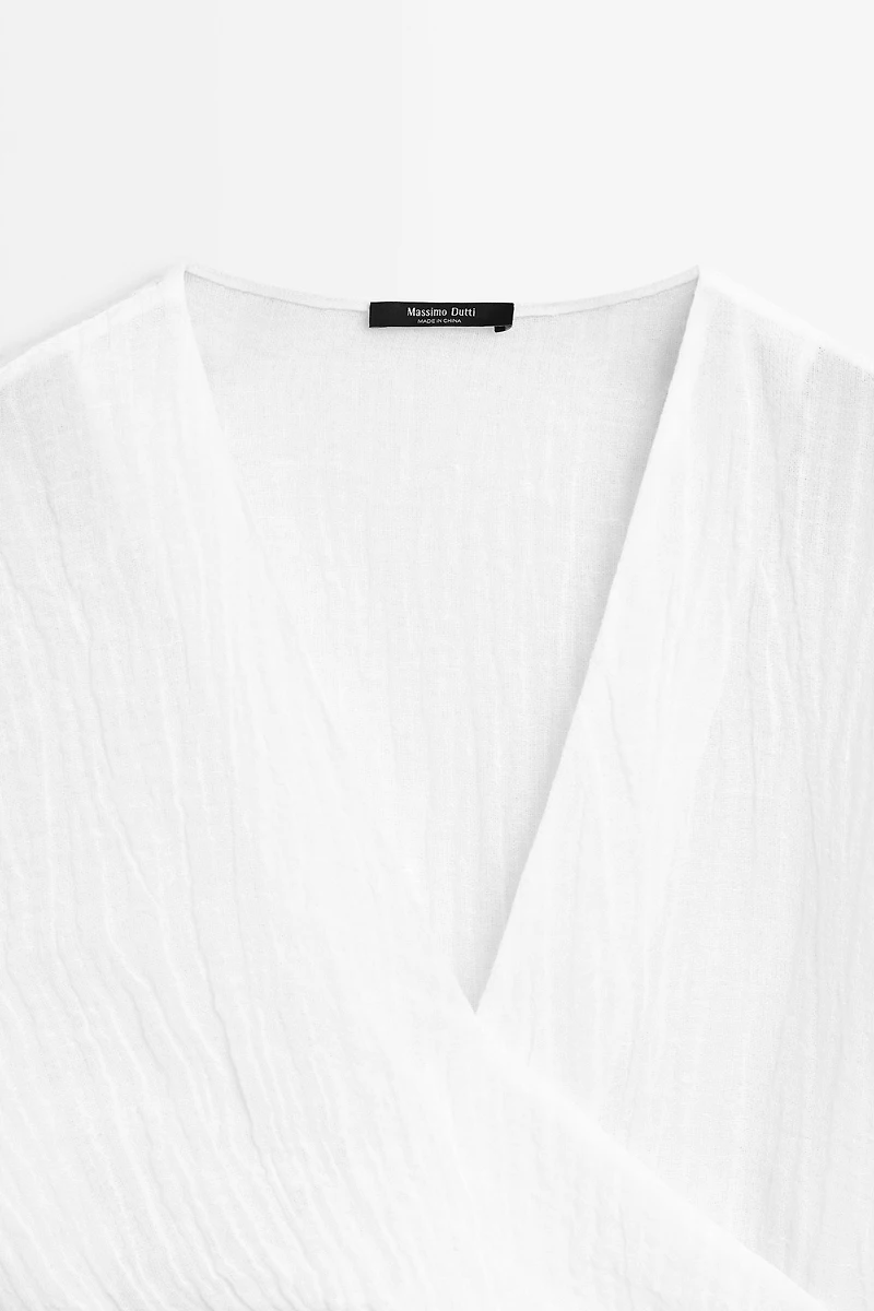 Linen blend blouse with sash belt