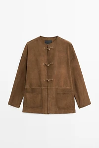 Suede leather stand collar jacket