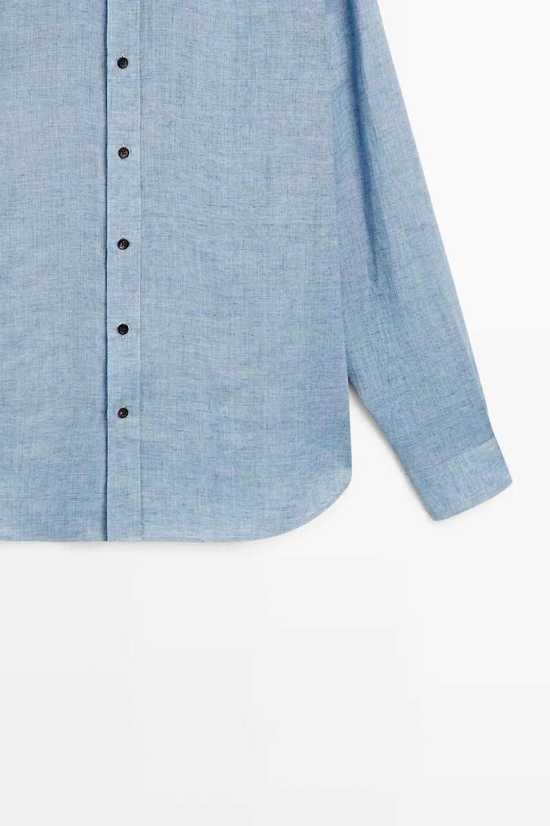 Regular fit contrast button 100% linen shirt