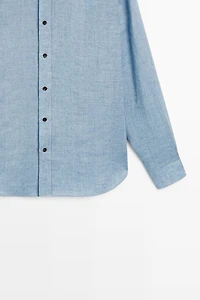 Regular fit contrast button 100% linen shirt