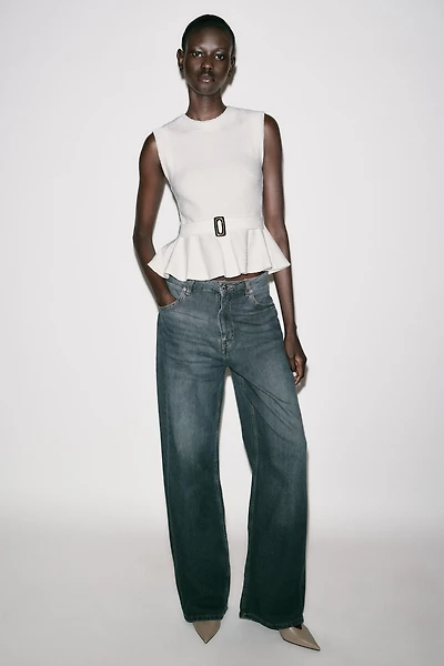 TOP PÉPLUM BOUCLE À