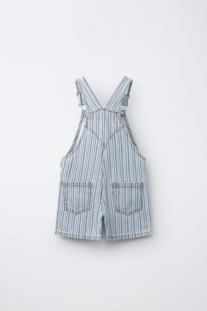 STRIPED DENIM OVERALL SHORTS