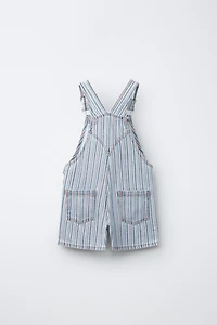 STRIPED DENIM OVERALL SHORTS