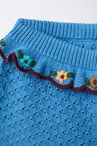 COTTON-LINEN KNIT SHORTS WITH RUFFLES AND EMBROIDERY